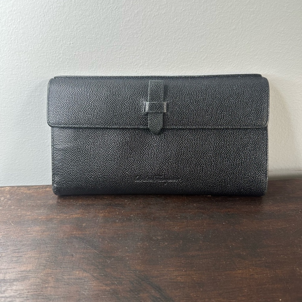 Salvatore Ferragamo Long Black Leather Flip Wallet
